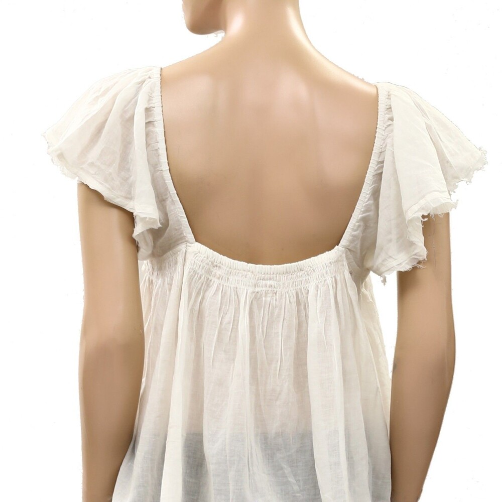Free People Free-est Skye Blouse Cropped Top Sheer Short Sleeve Cotton S 290907 - Picture 9 of 10